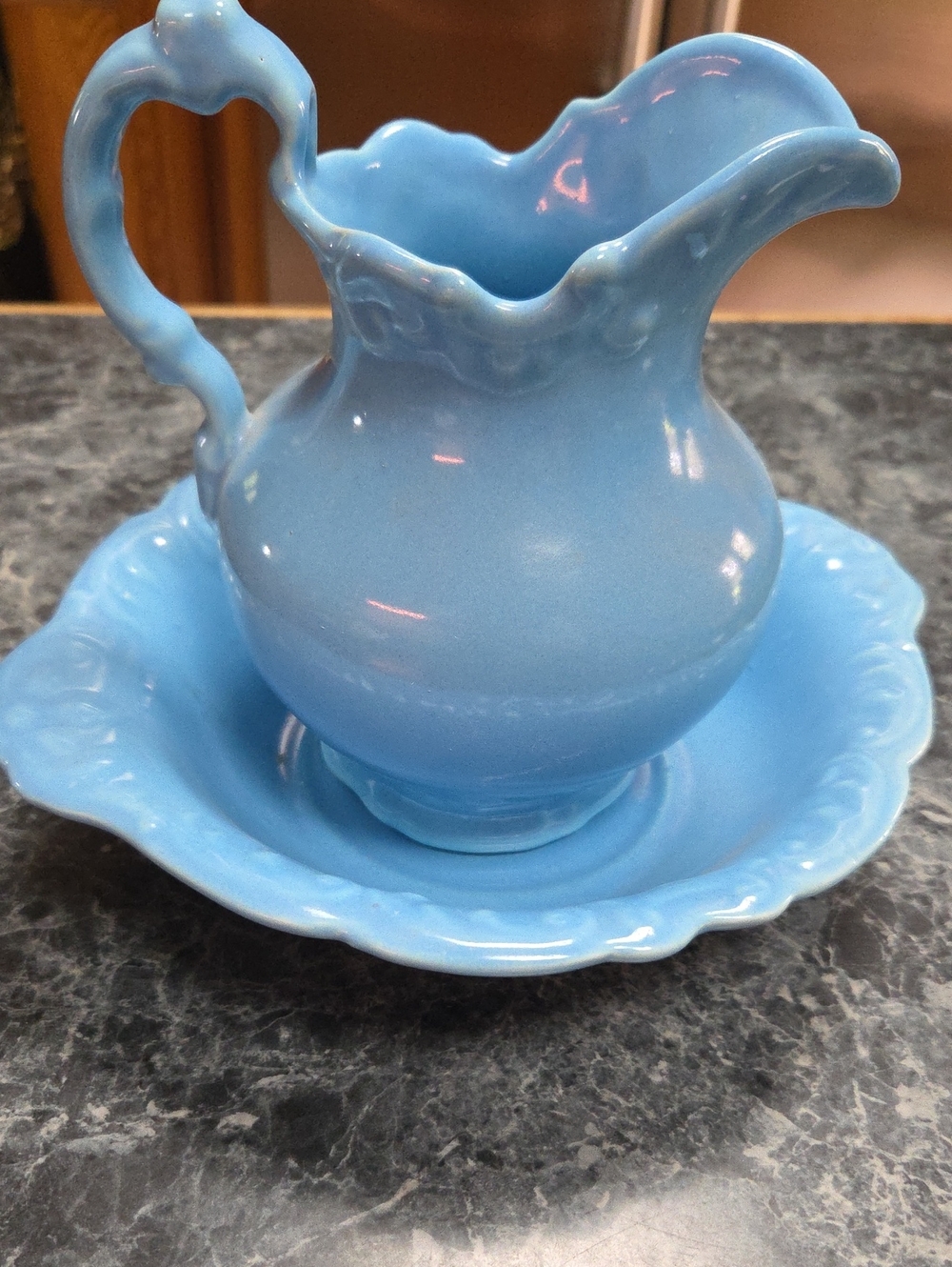 Sky Blue Ceramic Pitcher and Bowl Set - Classic Home Accent